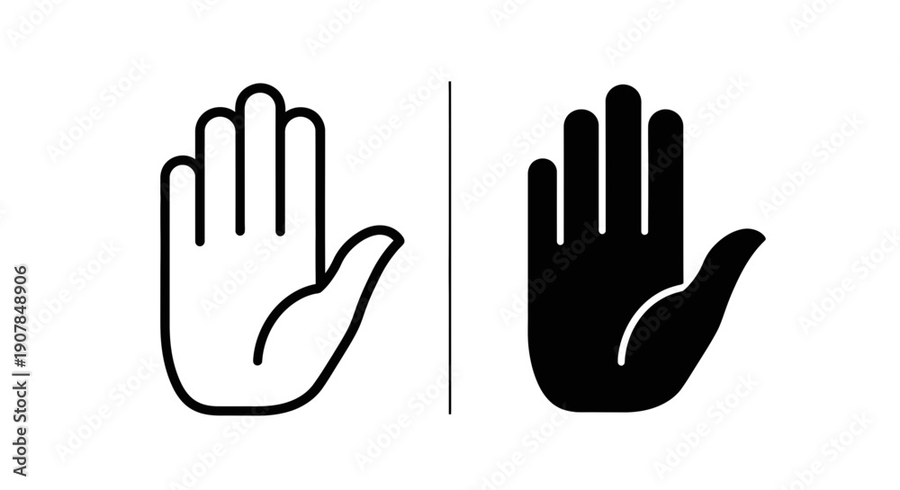 Obraz premium Open Hand Icon, Outline and Solid Black, Representing Help, Welcome, or Stop