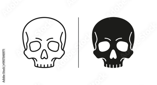 Skull Icon, Outline and Solid Black, Symbolizing Danger, Death, or Warning