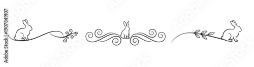 Charming rabbit and floral decorative dividers for nature-themed design