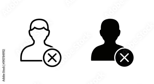 User profile icon with a cross, indicating an unverified or inactive user in outline and solid fill