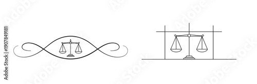 Decorative scales of justice designs for legal themes in minimalist style