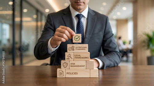 Corporate Compliance and Risk Management Building Blocks Concept