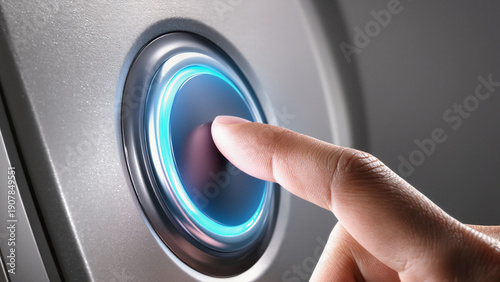Photos hand and blue button