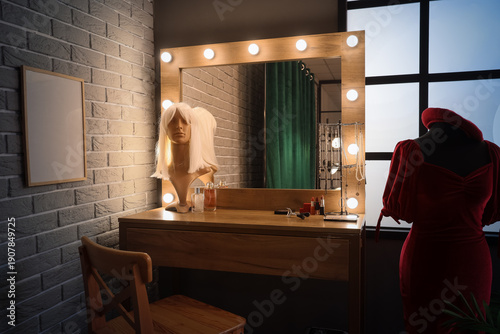 Interior of dark makeup roo...