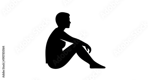 Silhouette of a seated woman in profile against a white background.