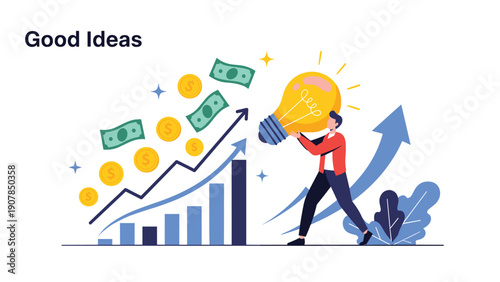 Creative professional holding a bright lightbulb to symbolize good ideas that drive business growth and financial success in the market.