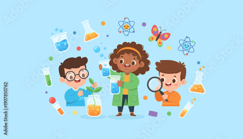 Children in Lab Coats Conducting Science Experiments.