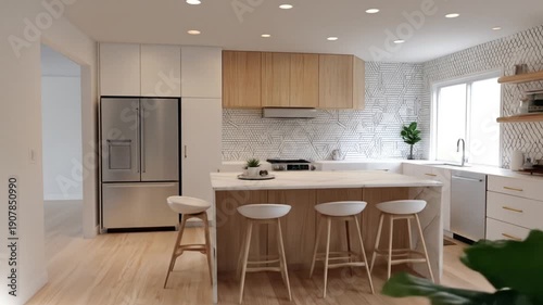 Wallpaper Mural Modern kitchen interior design with island and stainless steel appliances Torontodigital.ca