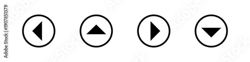Set of Four Circular Arrow Icons: Left, Up, Right, Down for UI and Navigation, Flat Design Vector Illustration