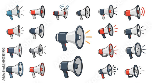 Collection of Megaphones in Various Illustrations.