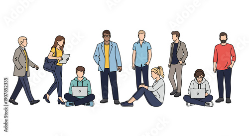 group of business people walking together in a row