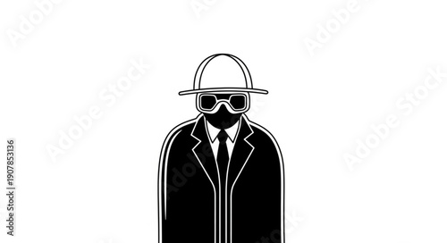 Mysterious detective figure in hat and sunglasses illustration.