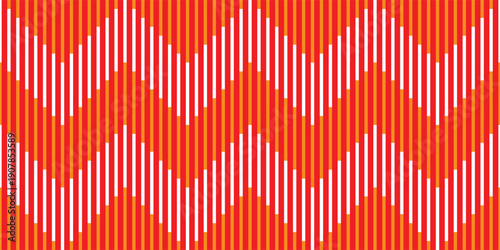 Vibrant geometric chevron pattern in red, orange, and white. Perfect seamless vector design for fashion apparel, trendy headbands, unique gift wrapping paper, and creative product packaging design.