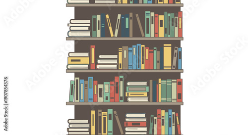 A Colorful Collection of Books on a Wooden Bookshelf