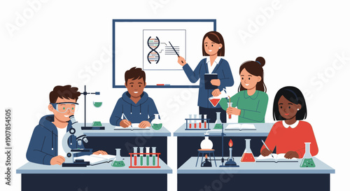 Diverse Students Engaged in Biology Lab Experiment