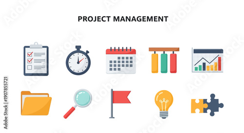 Project Management icons displayed in two rows against a white background