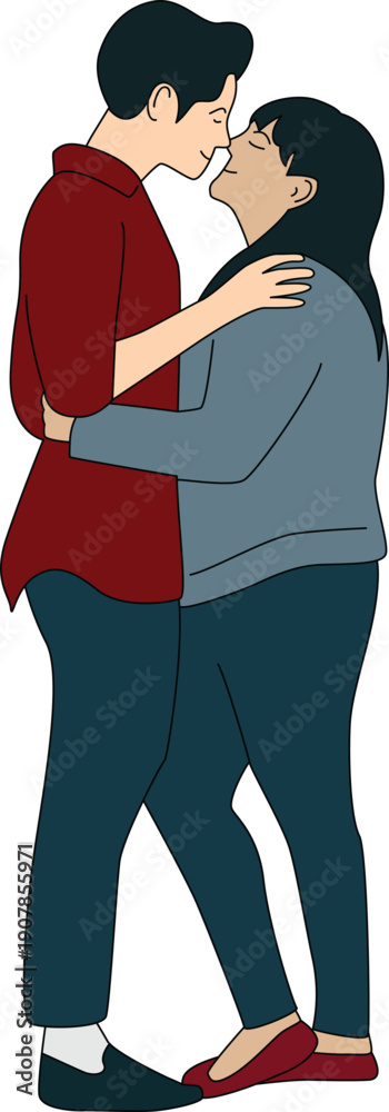 Obraz premium Couple Affectionate Partners Flat Illustration