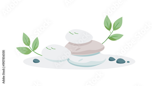 Stacked zen stones with delicate green foliage sprout symbolizing harmony nature balance and mindful well being concept