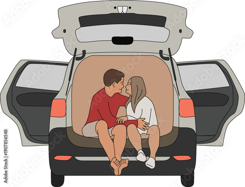 Couple Affectionate Partners Flat Illustration