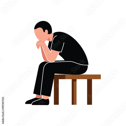 man sitting on a bench with head in hand, feeling sad or depressed, vector illustration for website, presentation, or social media, Isolated on transparent background, png