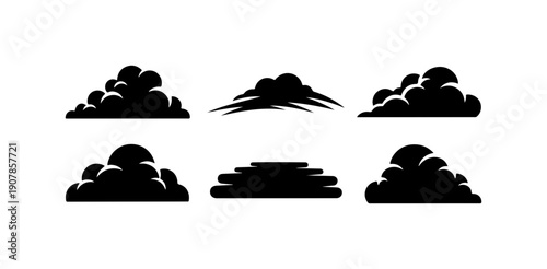 Black cloud icons, cloud silhouettes, weather symbols, vector graphics