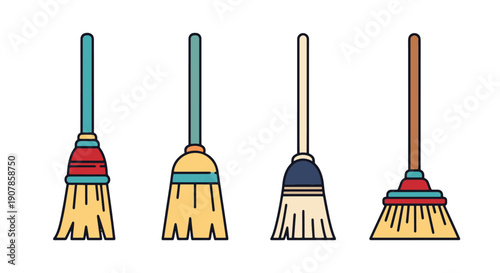 Broom Line art color illustration