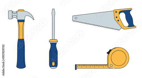 Carpentry Tools Line art vibrant color