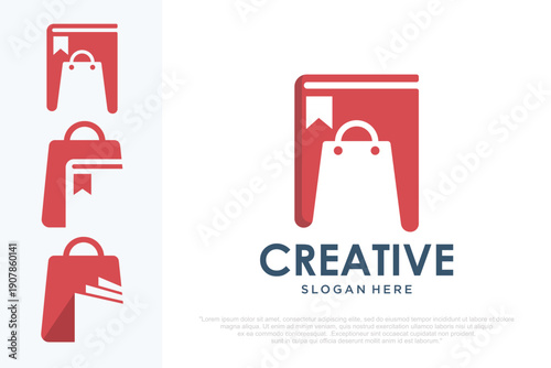 Book Store Logo with Book Bag Icon . vector illustration