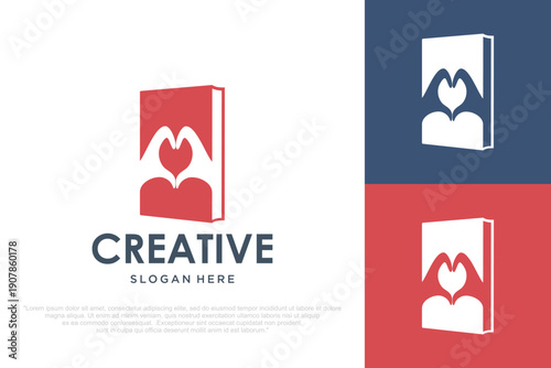 Love Book Store Logo with Book Bag Icon . vector illustration