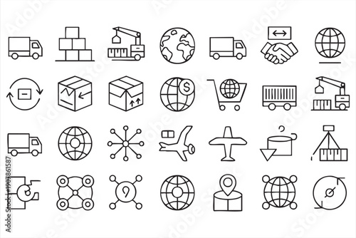 Supply chain and cargo transport vector icon pack