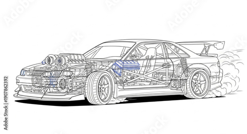 Detailed Blueprint of a Sports Car.