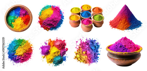PNG Vibrant colorful Holi powders, transparent background