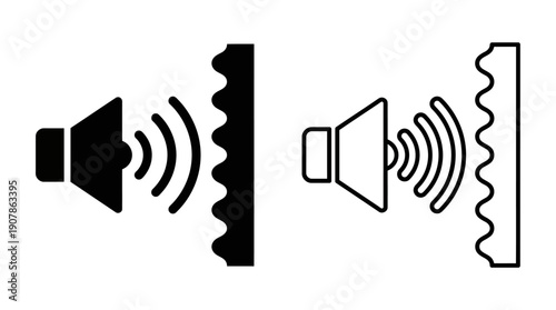 Sound waves hitting a rough surface, simple icons.