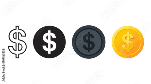 Dollar sign icons in various styles and colors.