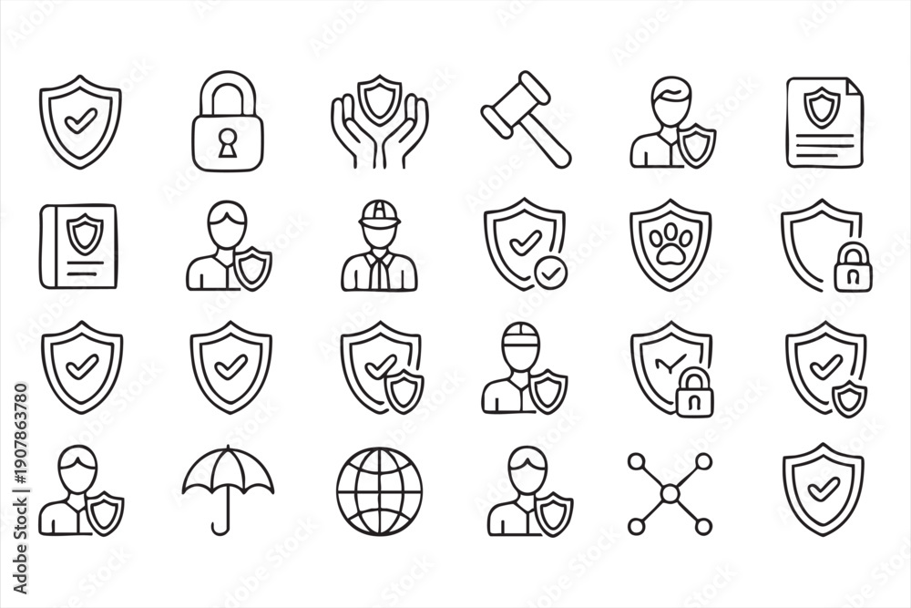 Fototapeta premium Security and privacy outline icons for business