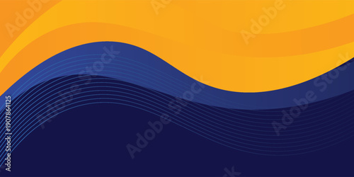 Abstract blue and yellow wave wide background banner curve element with line blue pettern space for text and message design. Eps 10
