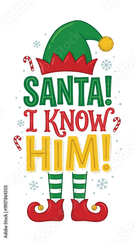 Colorful Christmas Elf Claiming to Know Santa Claus.