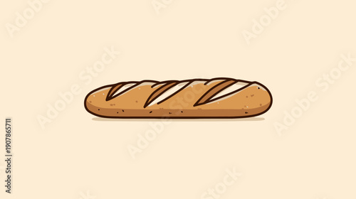 A cartoon depiction of a baguette with diagonal cuts, brown outline, on a cream background