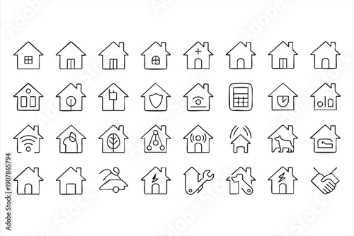 House security thin line symbol collection