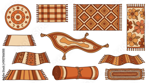 Assorted carpet and rug designs in various patterns and textures.