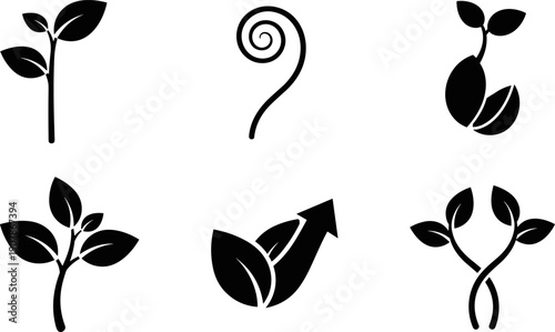 Collection of black icons representing plant growth and development stages