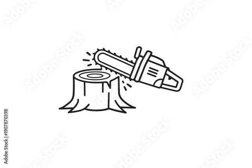 chainsaw cutting through a tree stump with motion lines around the blade