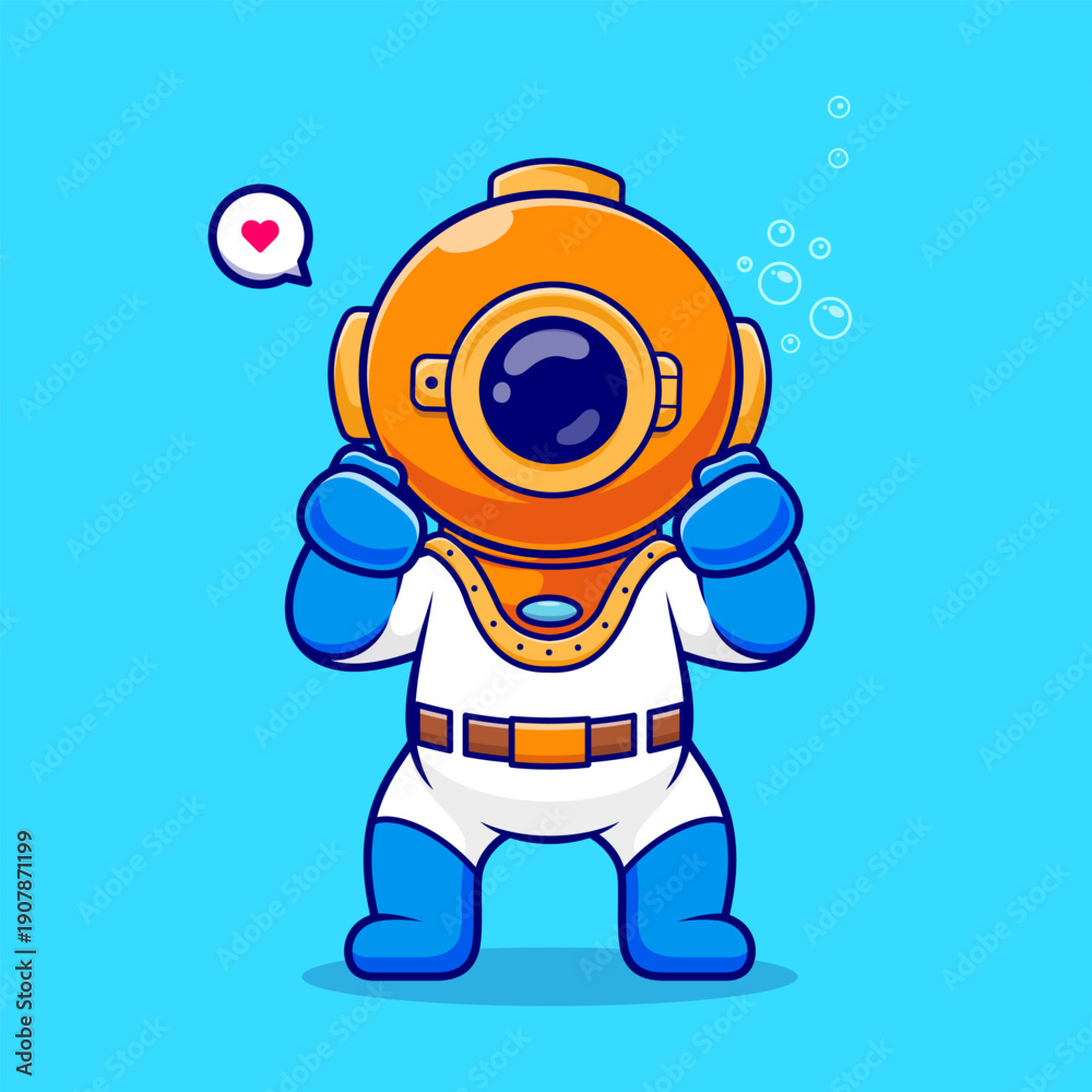 Obraz premium Cute Diver Excited Cartoon 