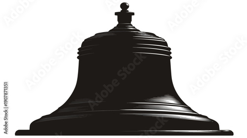 Silhouetted illustration of a bell shape. Features a base, a body with line details, and a top