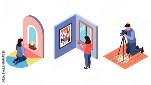 Isometric art activities: meditation, photography, and exhibition viewing