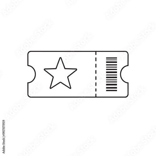 A simple line drawing of a ticket with a star and barcode on white background