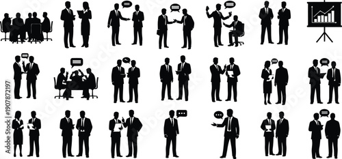 Business People Silhouettes Set for Corporate Meeting and Networking