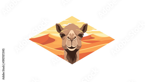 Geometric camel in desert landscape with warm tones and artistic style