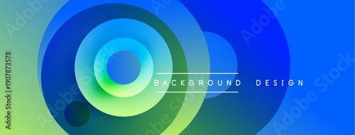 Abstract gradient circles create dynamic background. Blue, green hues blend smoothly, offering modern visual appeal. Text reads background design.