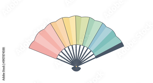 Colorful Folding Fan with Pastel Rainbow Colors, Elegant Accessory
